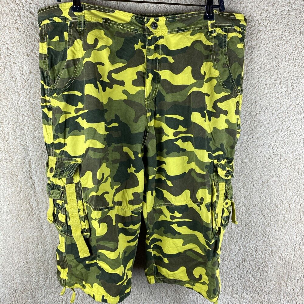 Mens Sz 38 Green Shades Camo Cargo Shorts 100% Cotton 8 Pocket